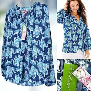 🌸🌺 NWT LILY PULITZER Martinique Top Pullover Joy Ride Deep Indigo Size XXS
